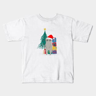 funny cute cat christmas xmas gift illustration Kids T-Shirt